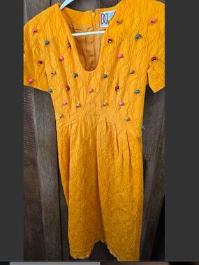 Vintage Diane Dickinson Yellow Dress with Colored Wooden Beads